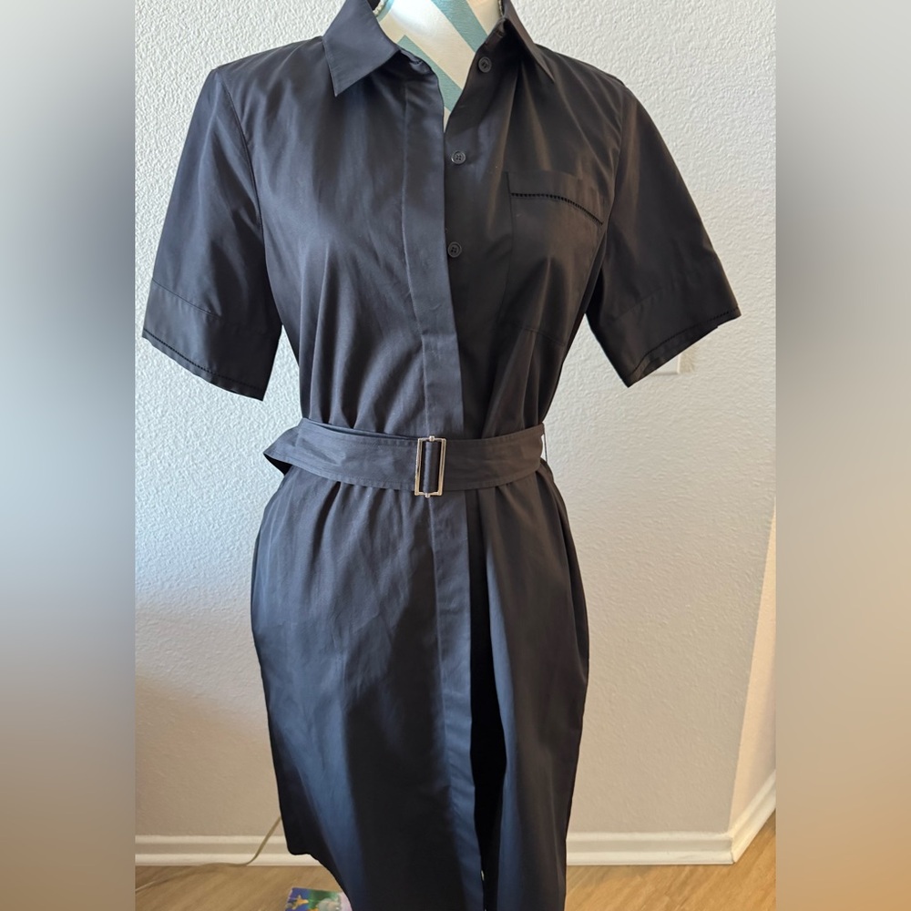 Lafayette 148 New York Black Belted Midi Dress